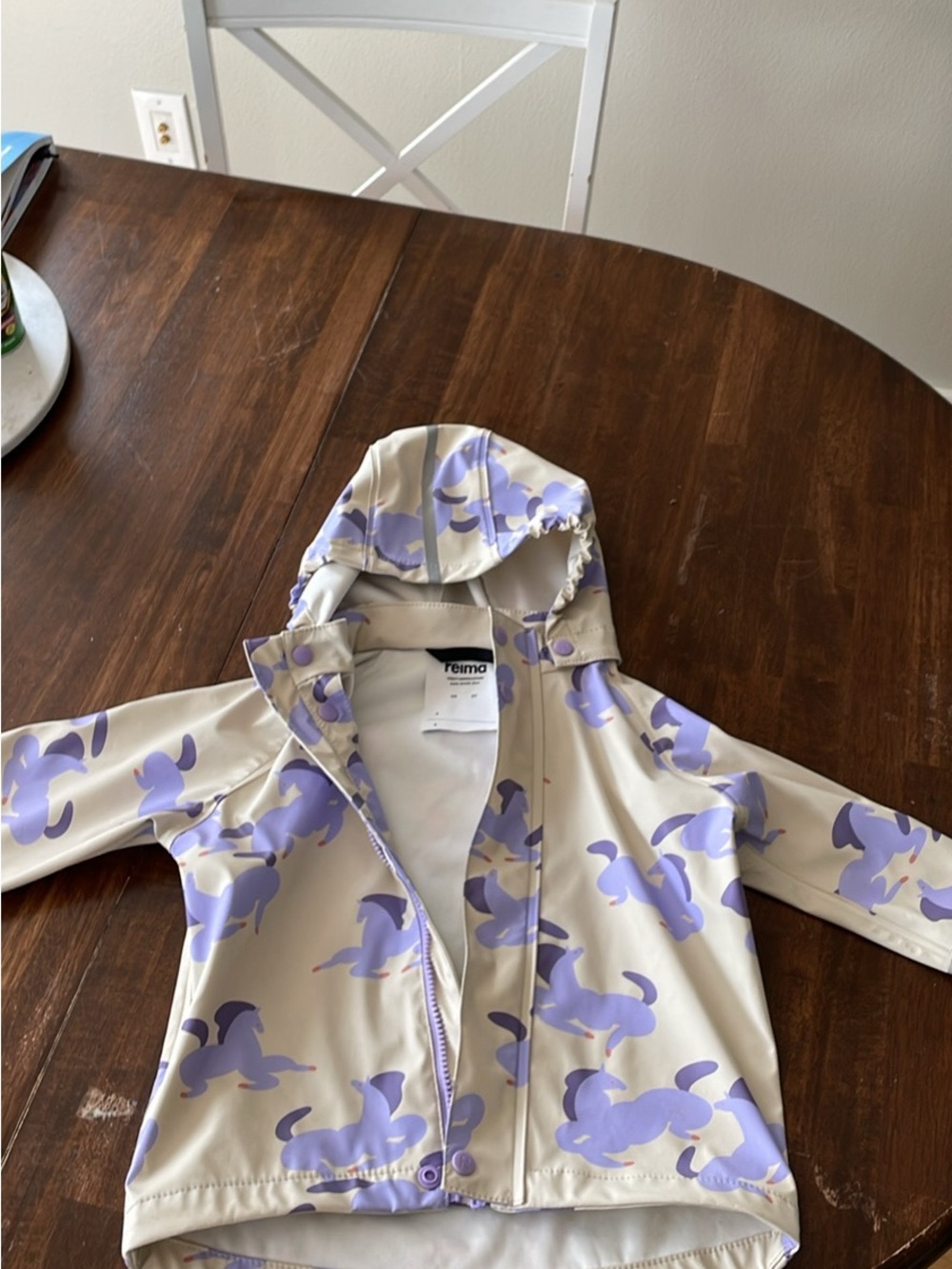 Reima Cream & Lavender Printed Hooded Raincoat for Kids